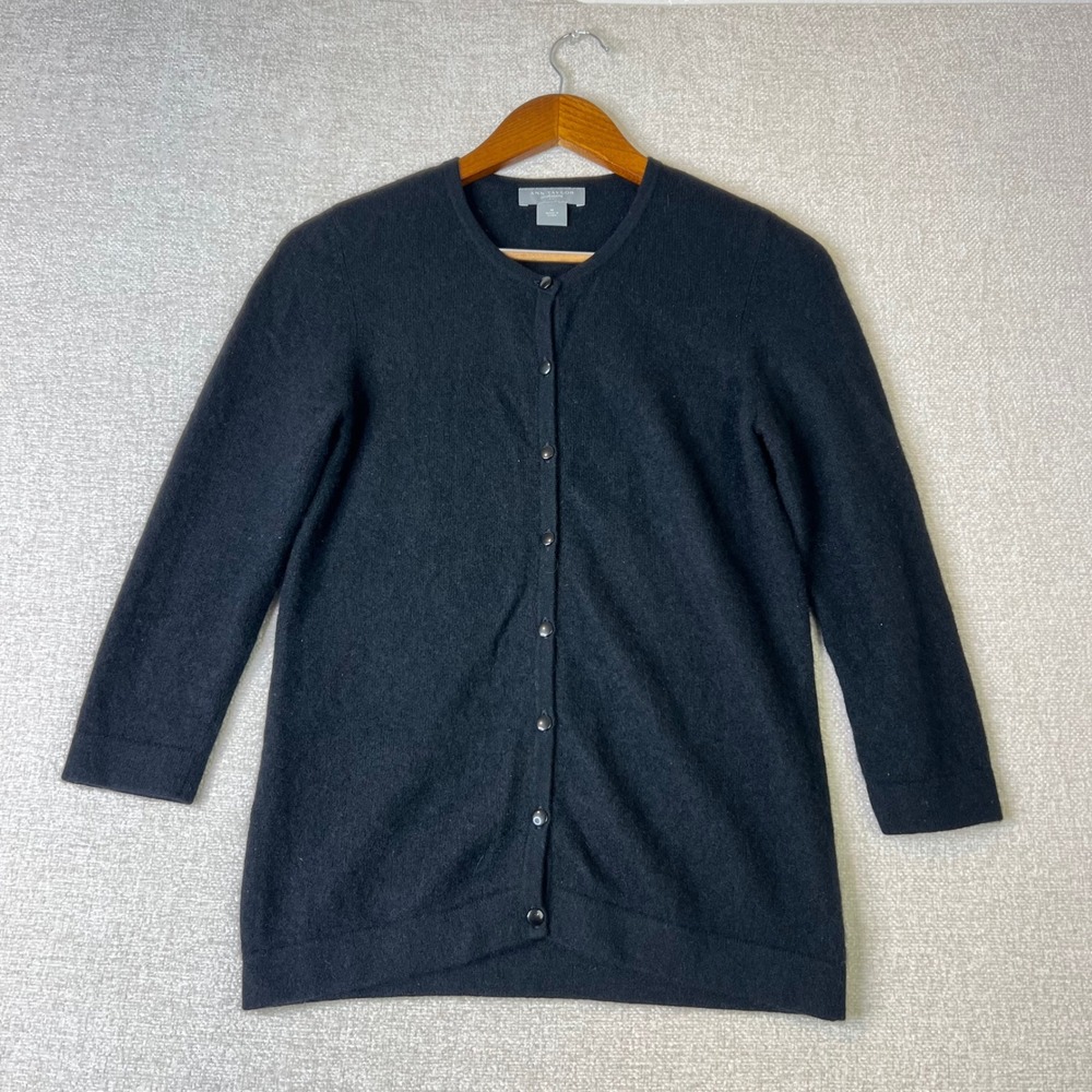Ann Taylor 100% Cashmere Cardigan Sweater Black Button Front Womens Size M